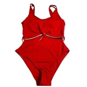 Shein woman’s rib padded front knot one piece swimwear beach sun vacation Sz M